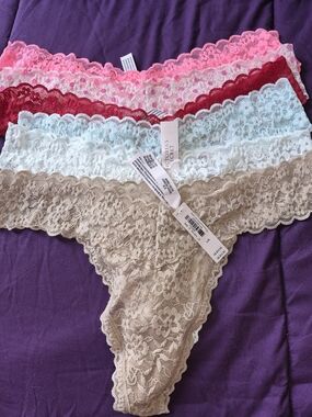Victoria's Secret Lace Thong Set in Beige, Light Blue, Burgundy, Pink, Hot Pink